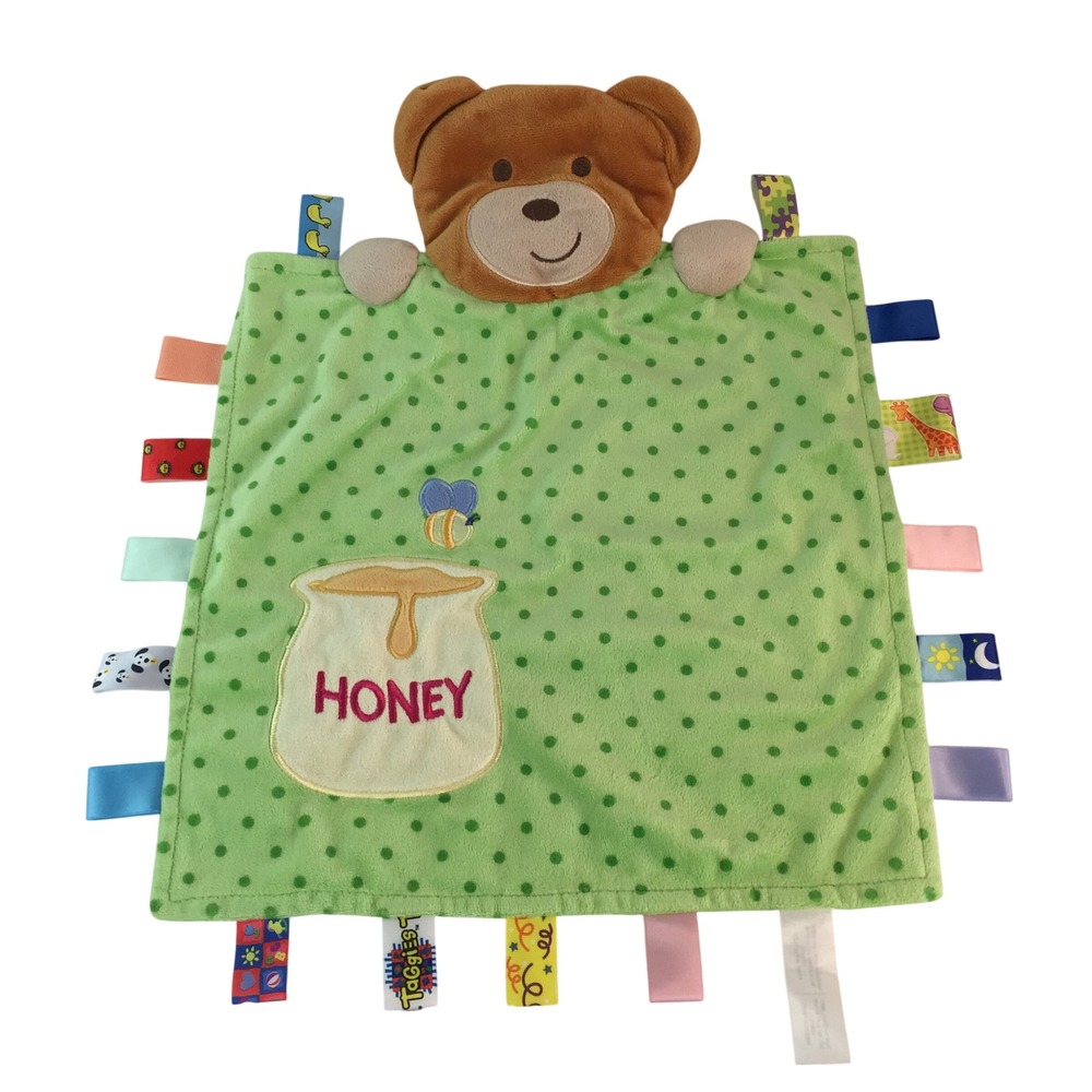 Taggies‎ Peek A Boo Lovey Bear Honey Pot Green Polka Dot Baby Security Blanket